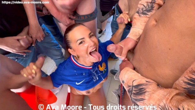 GIANT BUKKAKE – French Slut Sucks Strangers for Euro 2024 of Football
