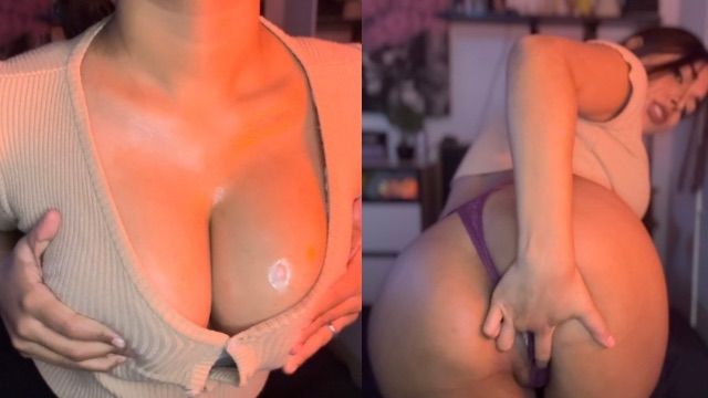 Let’s cum together daddy 💋❤️ – Latina with oiled tits plays with her pussy until she squirts